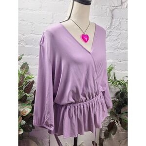 Lauren Ralph Lauren Womens Purple Wrap Peplum Tie Waist 3/4 Sleeve Blouse Top S